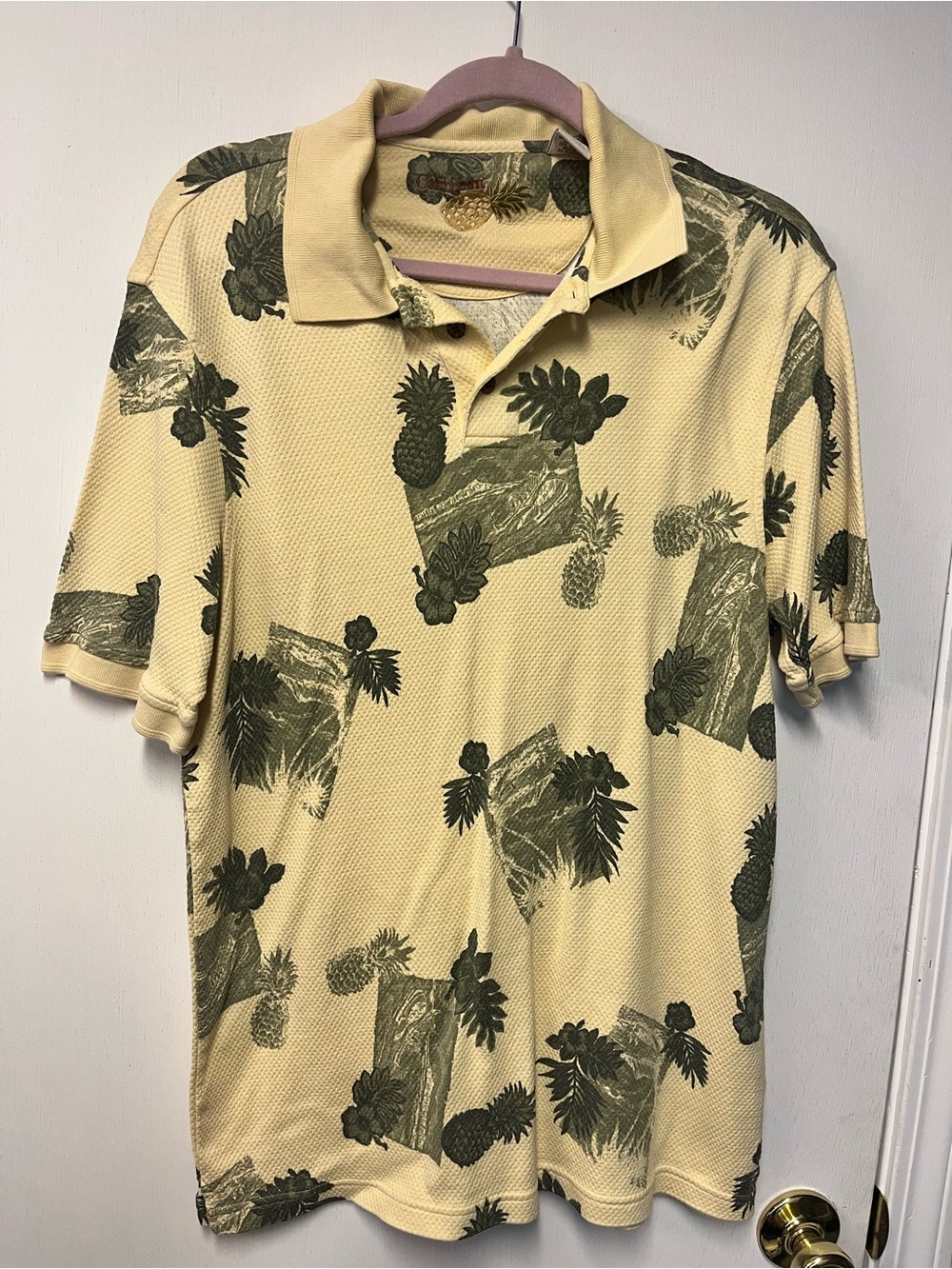 Caribbean Pineapple Hawaiian Polo Shirt Men’s Silk Blend